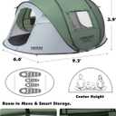 Camping Tent 4 Person Instant Pop Up Waterproof | Windproof design, 2 doors for easy access, portable with carry bag, ideal for hiking/beach/travel, family-sized