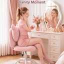HUANUO Vanity Chair with Wheels, Desk Chair for Home Office, Bedroom, Pink