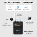 Lapel Wireless Microphone System with Headset & Lavalier Mics, Pro 8 Channel UHF Mics Set with Bodypack Transmitter & Metal Receiver, 200 Adjustable Frequency, 300ft Range for Church, Party