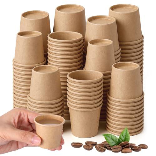 Acellegic Mini Coffee Cups Disposable Brown Paper Cups Hot or Cold Beverage Cup Mouthwash Cup Drinking for Coffee Water Tea Juice Espresso for Home Office Party Picnic(Kraft Paper Color,2oz,400 Pack)
