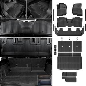 Floor Mats Cargo Mat Set for 2018-2024 Ford Expedition Max 8 Seats Bench Seat, All Weather TPE Cargo Liner Trunk Lower Mat Door Sill Guards Accessories (8 Seats Floor Mats Set)