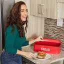 Home Basics Grove Bread Box For Kitchen Counter Dry Food Storage Container, Bread Bin, Store Bread Loaf, Dinner Rolls, Pastries, Baked Goods & More, Retro Vintage Design, Red