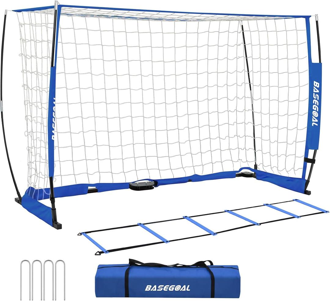 Soccer Goal,Soccer Net,Soccer Goals for Backyard,with Bow Frame,Collapsible Metal Base and Agility Ladder