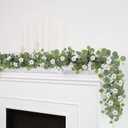Artificial Eucalyptus Garland with Morning Glory Flowers, 2 Pack Faux Eucalyptus Leaves Greenery Garland Hanging Vines for Wedding Party Backdrop Mantle Table Arch Wall Decor, 6 FT Indoor Outdoor
