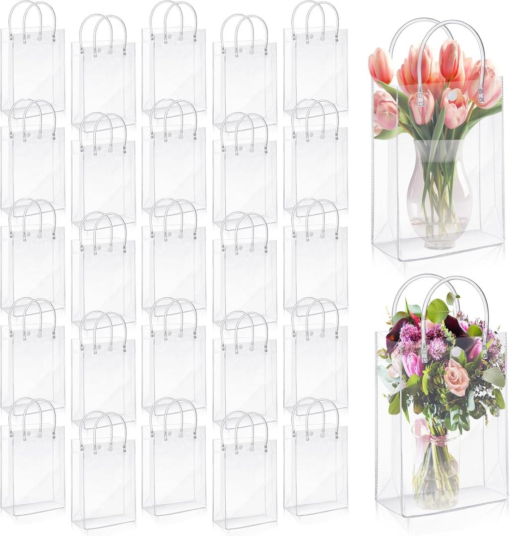 LEIFIDE 50pcs Clear Plastic Gift Bags with Handles PVC Reusable Transparent Totes Bags for Goodie Candy School Birthday Party(5.1 x 7.5 x 3.1 Inch) (5.1x7.5x3.1 Inch (Pack of 50))