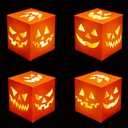 20 PCS Halloween Pumpkin Boxes with Lights - Orange Light Boxes Pumpkin Grimace Patterns for Indoor Outdoor Halloween Decorations