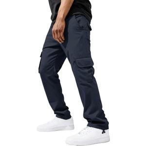 PLEPAN Men's Casual Cargo Pants Relaxed Fit Stretch Joggers Elastic Waist Hiking Pants with 6 Pockets for Streetwear (Large, Gray Blue)