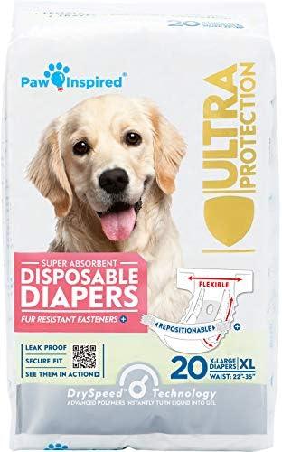 Paw Inspired 20ct Disposable Dog Diapers | Female Dog Diapers Ultra Protection | Diapers for Dogs in Heat, Excitable Urination, or Incontinence (X-Large)