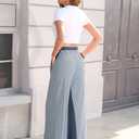 TARSE Womens Linen Wide Leg Pants Striped Drawstring Elastic Waist Loose Fit Summer Boho Casual Trendy Pants with Pockets (Blue, L)