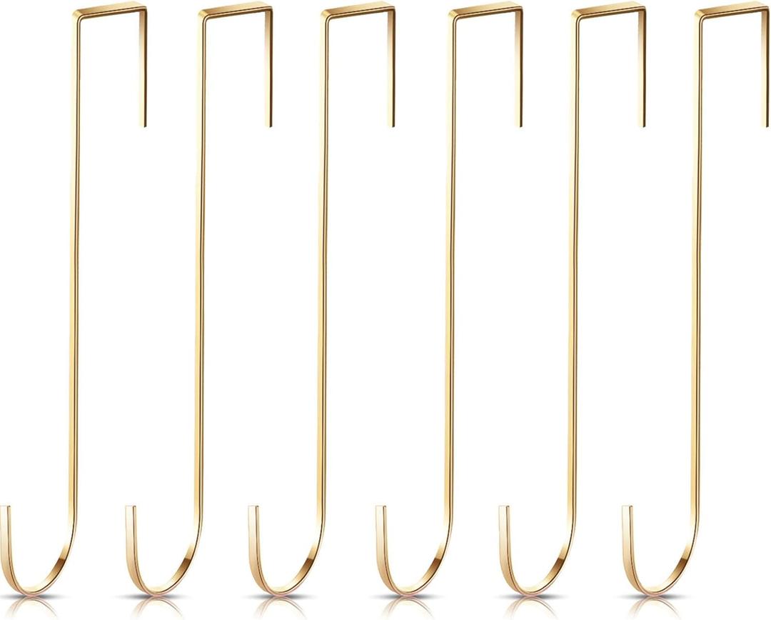 Hotop 15 Inch 6 Pcs Wreath Hangers for Front Door Over The Door Hanger Hooks Steel Wreath Doors Hangers Clothes Towel Hooks Holder for Christmas Halloween Front Decorations Welcome Sign(Champagne)