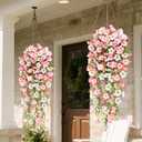 4 x Waipfaru Artificial Petunias Flowers for Outdoors, 4 Pcs UV Resistant Fake Hanging Plants Spring Outside Decor, Faux Silk Flowers Long Trailing Vines for Outdoor Planters Porch Garden