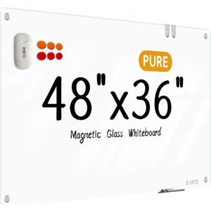 Glass Whiteboard - Glass Dry Erase Board 48" x 36" Magnetic Pure White Board Glass Writing Board White Boards for Walls Wall Office Home