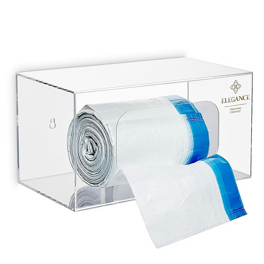 ELEGANCE Trash Bag Holder Dispenser,Clear Acrylic Wall Mounted Garbage Bag Dispenser for Kitchen Cabinets and Under Sink Storage