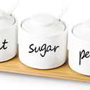 ONTUBE Farmhouse 8oz, Sugar Pepper and Salt Bowls with Lid and Spoon, Ceramics Condiment Pots,Seasoning Jar Spice Container for Kitchen,Dishwasher Safe (White)