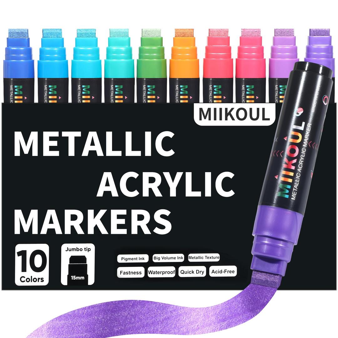miikoul 10 Colors Metallic Poster Markers,15mm