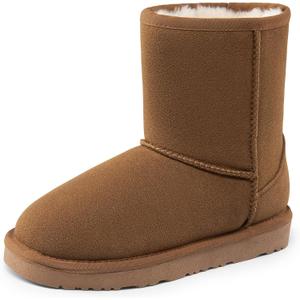 DREAM PAIRS Girls Boys Boots Kids Faux Fur Lined Winter Snow FuzzyClassic Kid's Mid Boot (1 Little Kid, Light Brown)