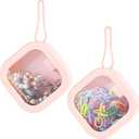 Prudiut 2Pcs Hair Tie Organizer Small Hair Tie Holder Organizer Hair clip Jewelry Organizer for Baby Teen Girl Women, Portable Hanging Small Items Desktop Storage Box(Pink)