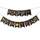 Happy New Years Decorations Banner 2026, Black Gold Nye New Years Eve Party Supplies for NYE Decorations Photo Props for Home Wall Fireplace Mantel Fireplace