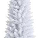 Giantex 5FT Artificia Pencil Christmas Tree, Realistic Unlit Pine Tree with 240 PVC Needles & Folding Metal Stand, for Indoor Outdoor Christmas Decoration, White