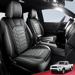 FREESOO Tacoma 2016-2023 Seat Covers Custom Fit for Toyota Tacoma Double Crew Cab Faux Leather Full Set Pickup Truck Seat Covers (Full Set, BlackGrey)