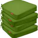 Pcinfuns Outdoor Chair Cushions Set of 4,Thick 19" x 19" x 3" Cushion for Patio Furniture,Round Corner Patio Chair Pads with Ties, Memory Foam Outdoor Seat Cushions,Grass Green