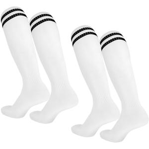 Kids-Soccer-Socks Knee-High-Football-Socks 2 Pairs Sports Tube Sock for Youth Boys Girls Ages 6-12 (White)