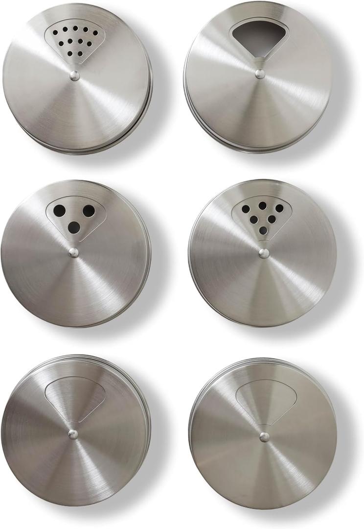 Mason Jar Spice Shaker Lids Stainless Steel 6 Pack Adjustable Spice Lids for Mason Jars Wide Mouth Seasoning Salt Pepper Dispenser Tops for Ball Canning Jars