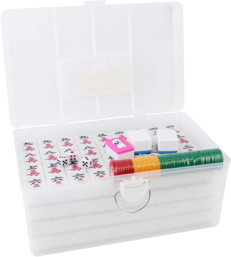 X - Large  Chinese Guangdong Tiles Mahjong Set 144 Tiles 1.5 x 1.2 x 0.9 Inches Easy-to-Read Game Set/Complete Set Gift/Birthday (Mah-Jongg, Mah Jongg, Majiang) (Sky Blue)