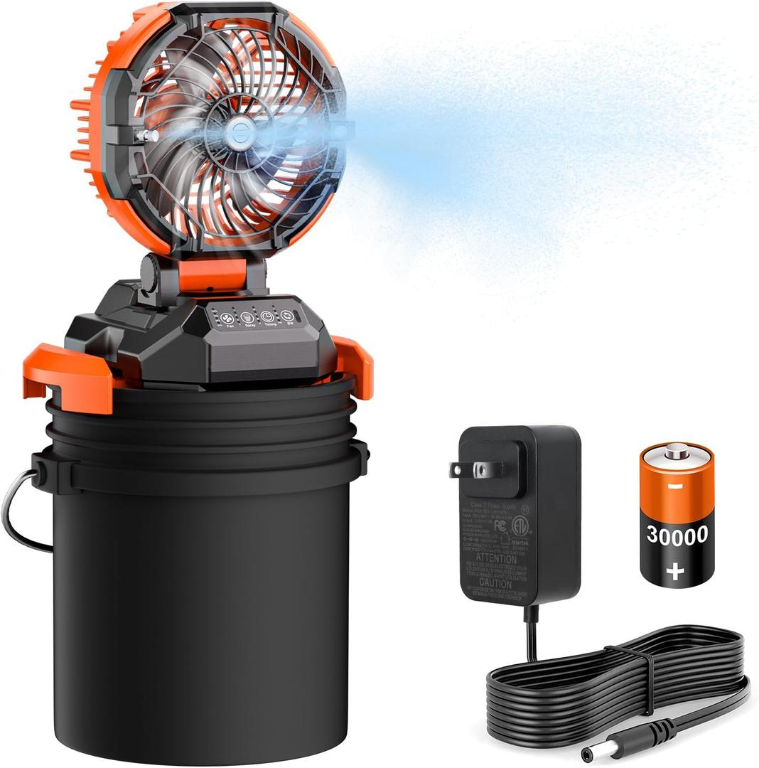 30000mAh Rechargeable Portable Misting Fan, 4 Strong Winds & 4 Spray, Medium