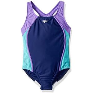 Speedo Girl's Swimsuit One Piece Mesh Splice Thick Strap, Size 12