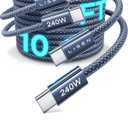 LISEN 240W Type C Charger Fast Charging Cable [10ft, 2-Pack] Long USB C Cable Fast Charging Cords 10 Foot C to C Cable Fast Charging PS/2 Charging Cable for iPhone 17/16 Series, MacBook Pro Air (Midnight)