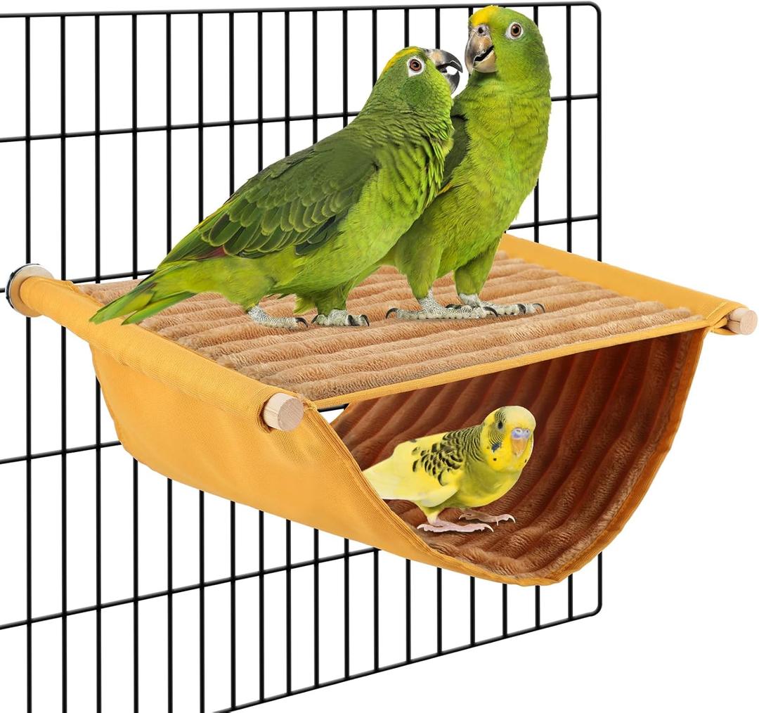 BWOGUE Winter Warm Bird Nest Bed Hanging Hammock Snuggle Hut Parrot House Tent Toy Bird Cage Perch for Parakeet Budgies Cockatiels Lovebird Cockatoo Finch Hamster Chinchilla Guinea Pig(Large, Yellow) (Large (13.56"x9.2"))