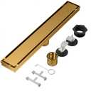 Linear Shower Drain, 304 Stainless Steel with Adjustable Leveling Feet, Hair Strainer,Reversely Install Place to Create an Invisible Floor Drain - Gold -48-Inch