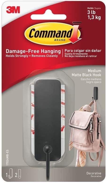 Command Strips 17034mb-Es Medium Matte Black Command Decorative Hook With Command Adhesive Strips