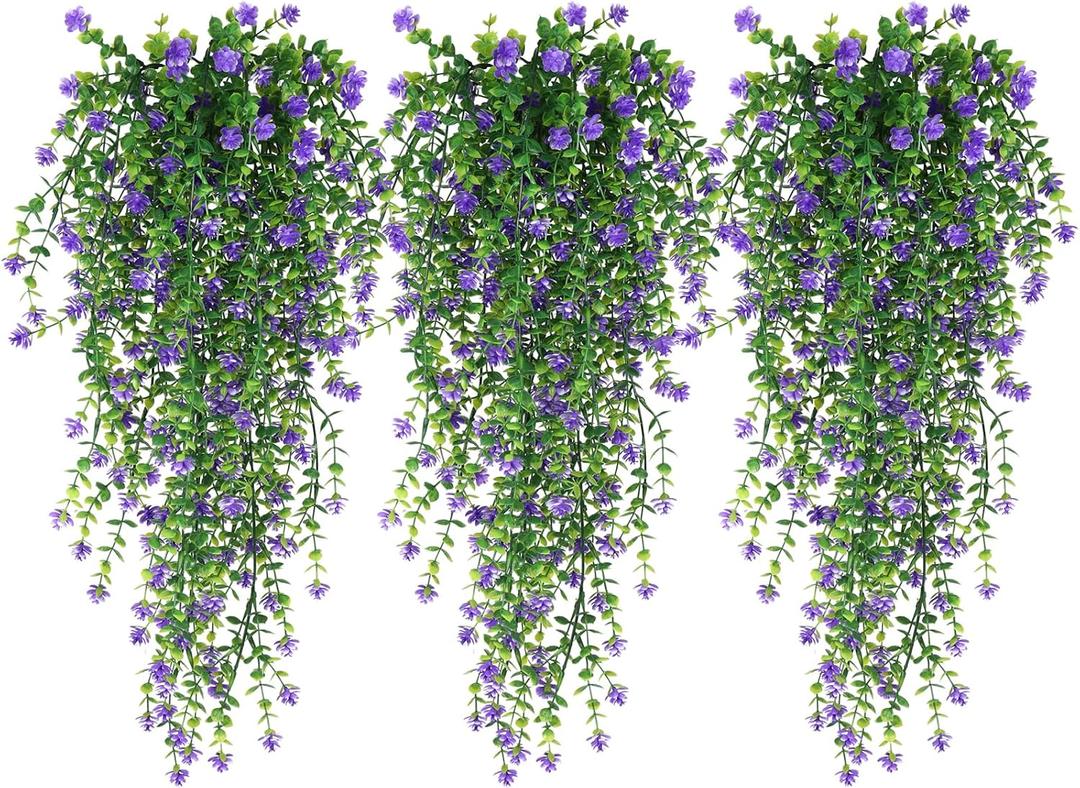 RECUTMS Vine Plant Fake Ferns Plants Large Faux Artificial Hanging Plants Wall Plants Artificial Hanging Plants Outdoors Fake Hanging Plant Greenery Vine for Outdoor Plants Decor 3 Pcs(Purple)