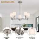 5 Lights Chandeliers for Dining Room Light Fixtures Over Table with Milk Glass Shade, Brushed Nickel Chandelier for Kitchen Island Table Living Room Entryway Bedroom Bathroom with Adjustable Rods