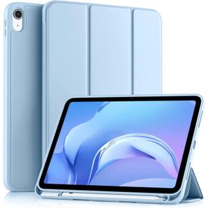 Akkerds Compatible with iPad (A16) 11th Generation Case 11 Inch 2025, for iPad 10th Generation Case 10.9 Inch 2022 with Pencil Holder, Slim Trifold Stand Protective Cover with Soft TPU Back, Sky Blue