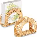 2 Pack Rattan Napkin Holder for Table, Woven Water Hyacinth Napkin Holders Boho Wicker Upright Napkins Holder Vintage Rustic Napkins Holders for Restaurant Kitchen Dining Table Decor