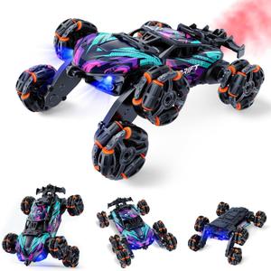 2370 Six-Wheel RC Stunt Car,6WD Cool Drift Remote Control Car,Double-Sided Driving,360 Flips Rotating,with Spray and Light Effects,Toys for Ages 8-13 Kids,Ideal Gift for Boys and Girls