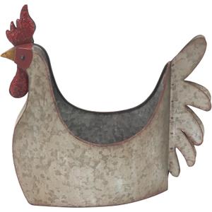 Deco 79 Metal Rooster Indoor Outdoor Planter Large Planter Pot, Planter 12" x 8" x 16", Gray