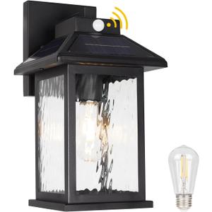 Solar Wall Lanterns Outdoor Motion Sensor, Solar Powered Porch Light Fixture, Waterproof Dusk to Dawn Outdoor Wall Sconce Lantern Lamp for Garage Shed Barn Yard Garden Front Door
