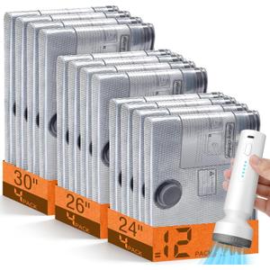 12 Pack Vacuum Storage Bags for Travel with Cordless Pump, Space Saver Bags for Clothes, Compression Packing Bags for Luggage, 12 Combo Size