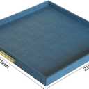 HofferRuffer Extra Large Square Serving Tray, Elegant Faux Leather Ottoman Tray with Gold Hardware Handles, Serve Tea, Coffee or Breakfast in Bed, 24 x 24 inches (Navy Blue Shagreen)