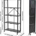 BRIAN & DANY 5-Tier Foldable Storage Shelves with Wheels, Folding Metal Rack Shelving Unit, Heavy Duty No Assembly Organizer Shelf for Garage, Kitchen, Basement, Pantry, Black