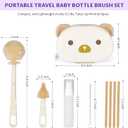VOOWO Baby Bottle Brush & Drying Rack, Travel Bottle Cleaner Kit, Silicone Nipple & Straw Cleaner (White)
