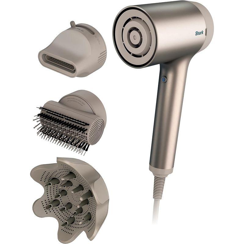 Shark HD120BRN Blow Dryer HyperAIR Fast-Drying with IQ 2-in-1 Concentrator, Styling Brush, and Curl-Defining Deep Diffuser Attachments, Ionic, No Heat Damage, for All Hair Types, Stone
