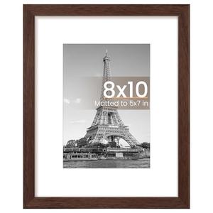 Upsimples 8x10 Picture Frame, Display Pictures 5x7 with Mat or 8 x 10 Without, Wall Hanging Photo Frames, Brown, 2 Pack, 5 x 7