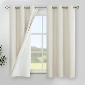 YoungsTex Short Linen Blackout Curtains 40 Inch Length for Bedroom, Rustic Room Darkening Drapes with Grommet Thermal Insulated for Kitchen Bathroom Window, 2 Panels, 42 X 40 Inch