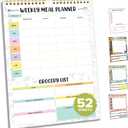 Decorably 52 Sheets Pastel Rainbow Undated Magnetic Weekly Meal Planner for Fridge with Grocery List and 4 Strong Magnets - 7x10in Spring-Bound, Refrigerator Mountable, Easy Tear-Off Design