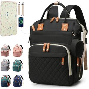 SHITIESHOU Diaper Bag Backpack Baby Bag, Baby Girl Boy Diaper Bag for Dad Mom with Pad, 16 Pockets, Pacifier Case, Large Diaper Bags Unisex for Travel (Black)